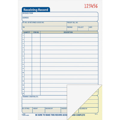 TOPS Adams Carbonless Receiving Record Book, White, 5.56" Width x 8.43" Length, ABFDC5089