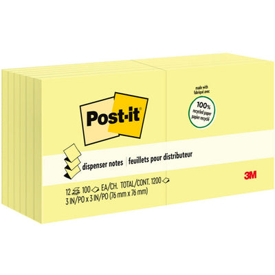 3M Post-it Greener Dispenser Notes, Yellow, 1 Pack, MMMR330RP12YW