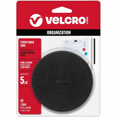 Velcro Sticky Back 5ft x 3/4in Roll Black, VEK90086