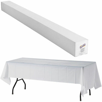 Genuine Joe Banquet-Size Plastic Tablecover, White, 1 Roll, GJO10324