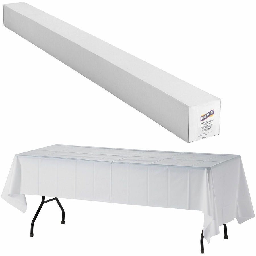 Genuine Joe Banquet-Size Plastic Tablecover, White, 1 Roll, GJO10324