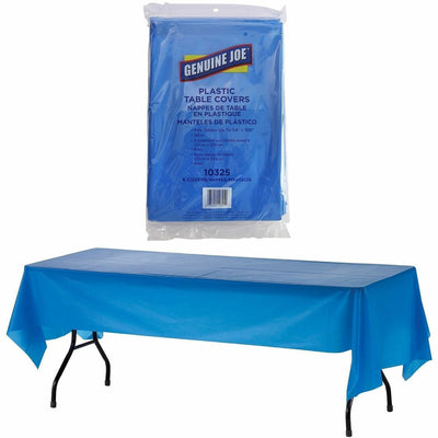 Genuine Joe Plastic Rectangular Table Covers, Blue, 6 / Pack, GJO10325