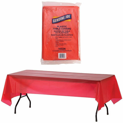 Genuine Joe Plastic Rectangular Table Covers, Red, 6 / Pack, GJO10326