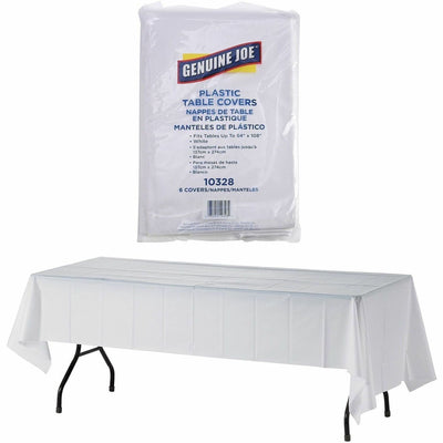Genuine Joe Plastic Rectangular Table Covers, White, 6 / Pack, GJO10328