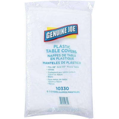 Genuine Joe Plastic Round Tablecovers, White, 6 / Pack, GJO10330