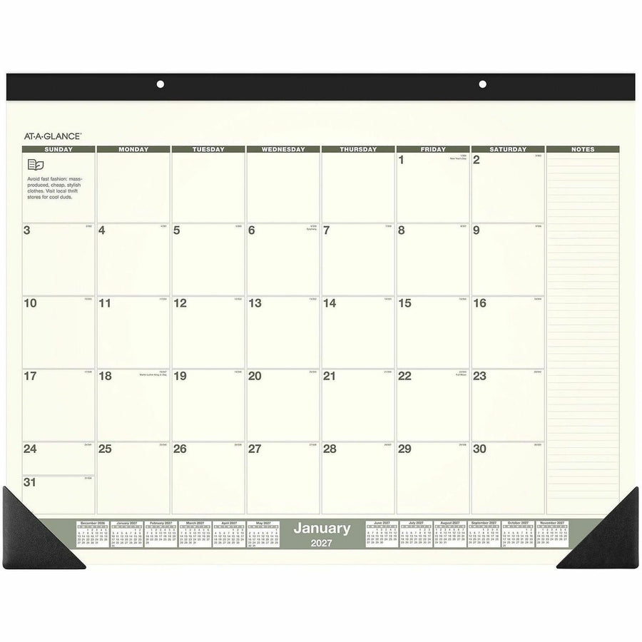 ACCO At-A-Glance Recycled Monthly Desk Pad, Standard, 22" x 17", Green, 12EA/CT — view 1