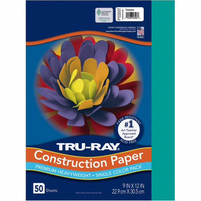 Dixon Ticonderoga Tru-Ray Construction Paper, Turquoise, 1 Pack, PAC103007