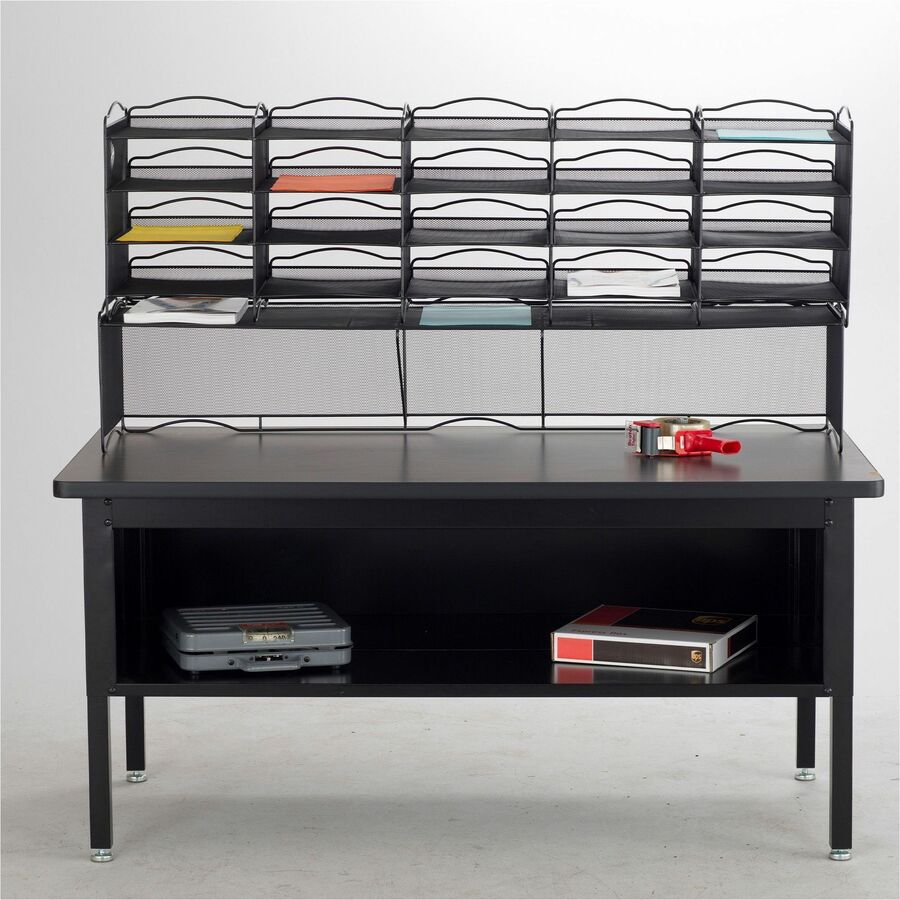 Safco 12-Compartment Mesh Desktop Organizer, 30" x 11.25", Black, Steel, Stackable, SAF9430BL