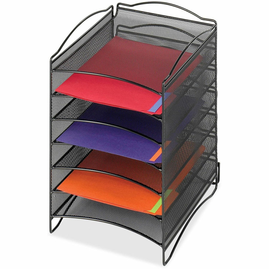 Safco 6-Compartment Mesh Desktop Organizer, 10.25" x 15.25", Black, Steel, Stackable, SAF9431BL