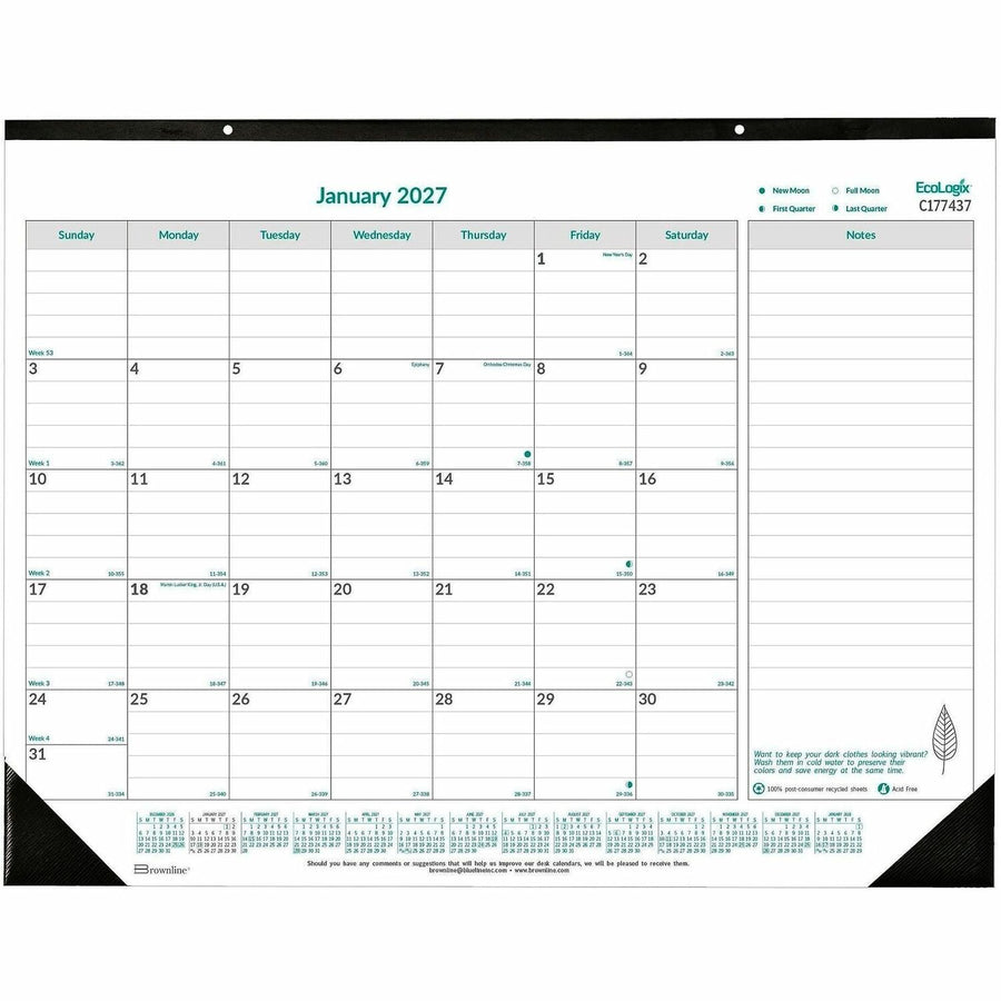 Dominion Blueline Blueline EcoLogix Monthly Desk Pad Calendar, 22" x 17", English, 20EA/CT — view 1