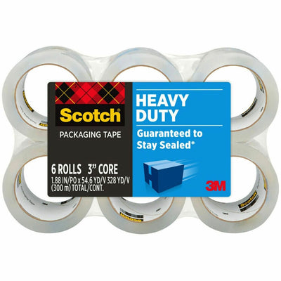 3M Scotch Heavy-Duty Shipping/Packaging Tape, Clear, 6 / Pack, MMM38506