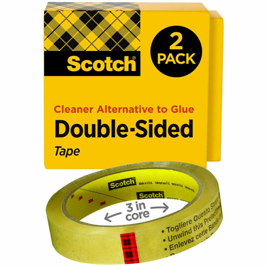 Scotch Permanent Double-Sided Tape - 3/4"W, Clear, 0.75", 36 yd, Glossy, 1 / Pack, MMM665-2P34-36