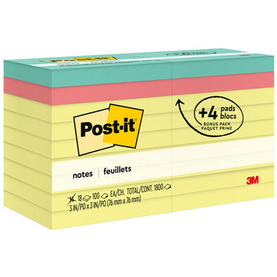 3M Post-it Notes Original Notepads, Canary Yellow, 1 Pack, MMM654144B