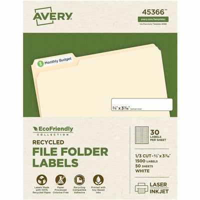 Avery EcoFriendly File Folder Label, Matte, 1500 / Box, AVE45366