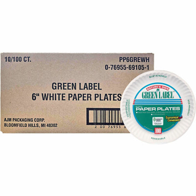 AJM Packaging Green Label 6" Green Label Economy Paper Plates, White, 10 / Carton — view 1