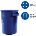 Genuine Joe Heavy-Duty Trash Container, Blue, 32 gal, GJO60464