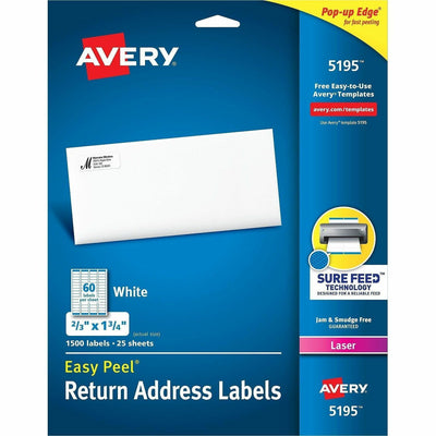 Avery Easy Peel Address Labels, 2/3"x1-3/4" 1,500 Labels (5195), White, 1 Pack, AVE5195