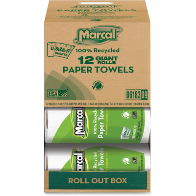 Marcal Giant Paper Towel in a Roll Out Carton, White, 12 / Carton, MRC06183