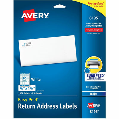 Avery Easy Peel Inkjet Return Address Labels, White, 1500 / Pack — view 1