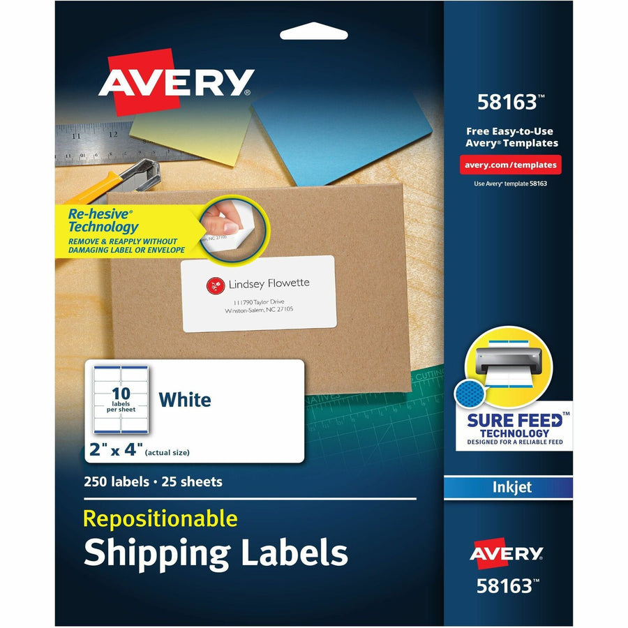 Avery Repositionable Labels, Sure Feed, 2" x 4", 250 Labels ), Matte, 1 Pack — view 1
