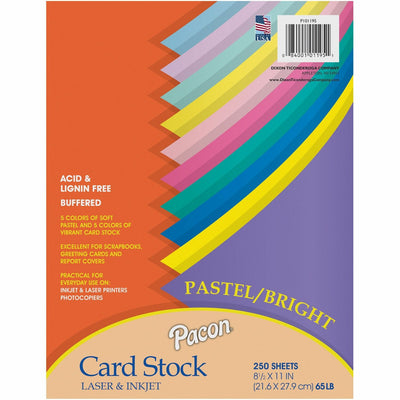 Dixon Ticonderoga Pacon Cardstock Sheets - Assorted, 8 1/2" x 11", 1 Pack, PAC101195