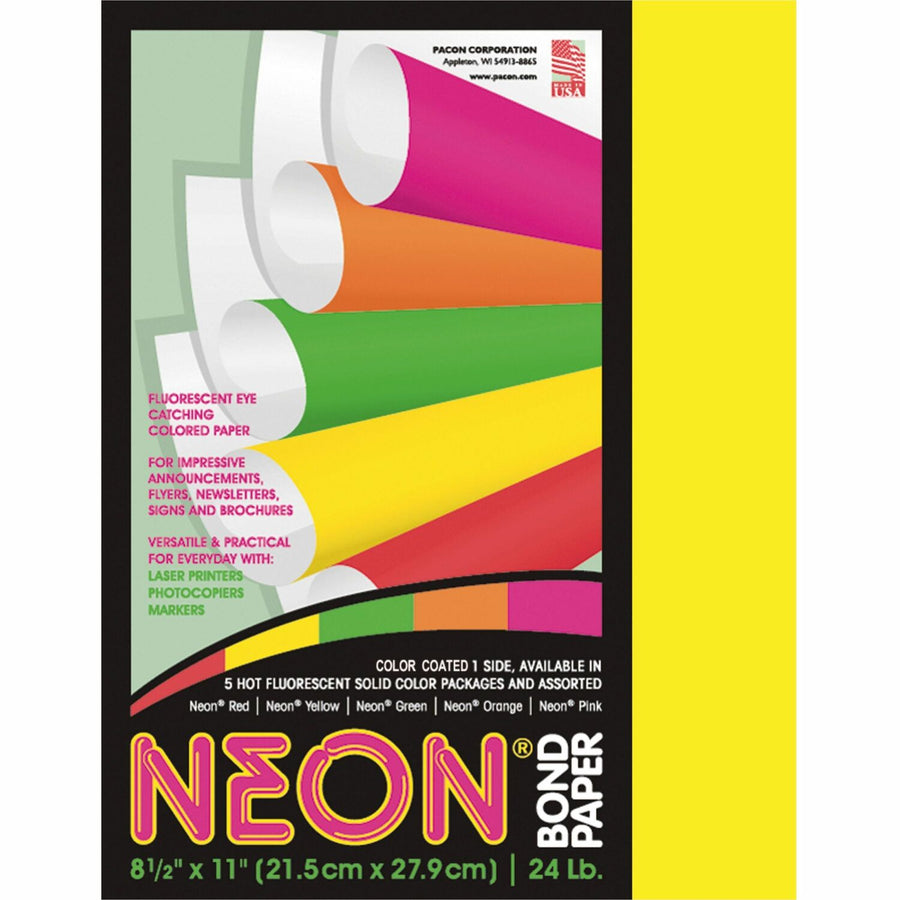 Pacon Neon Multipurpose Paper - Yellow, 8.5" x 11", Neon Yellow, 24 lb, 1 / Pack, PAC104316