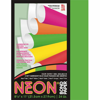 Dixon Ticonderoga Pacon Neon Multipurpose Paper - Green, Neon Green, 8 1/2" x 11", 1 Pack, PAC104317