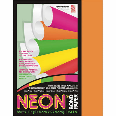 Dixon Ticonderoga Pacon Neon Bond Paper - Orange, Neon Orange, 8 1/2" x 11", 100 / Pack, PAC104318
