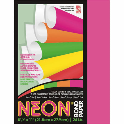 Dixon Ticonderoga Pacon Neon Multipurpose Paper - Pink, Neon Pink, 8 1/2" x 11", 1 Pack, PAC104319