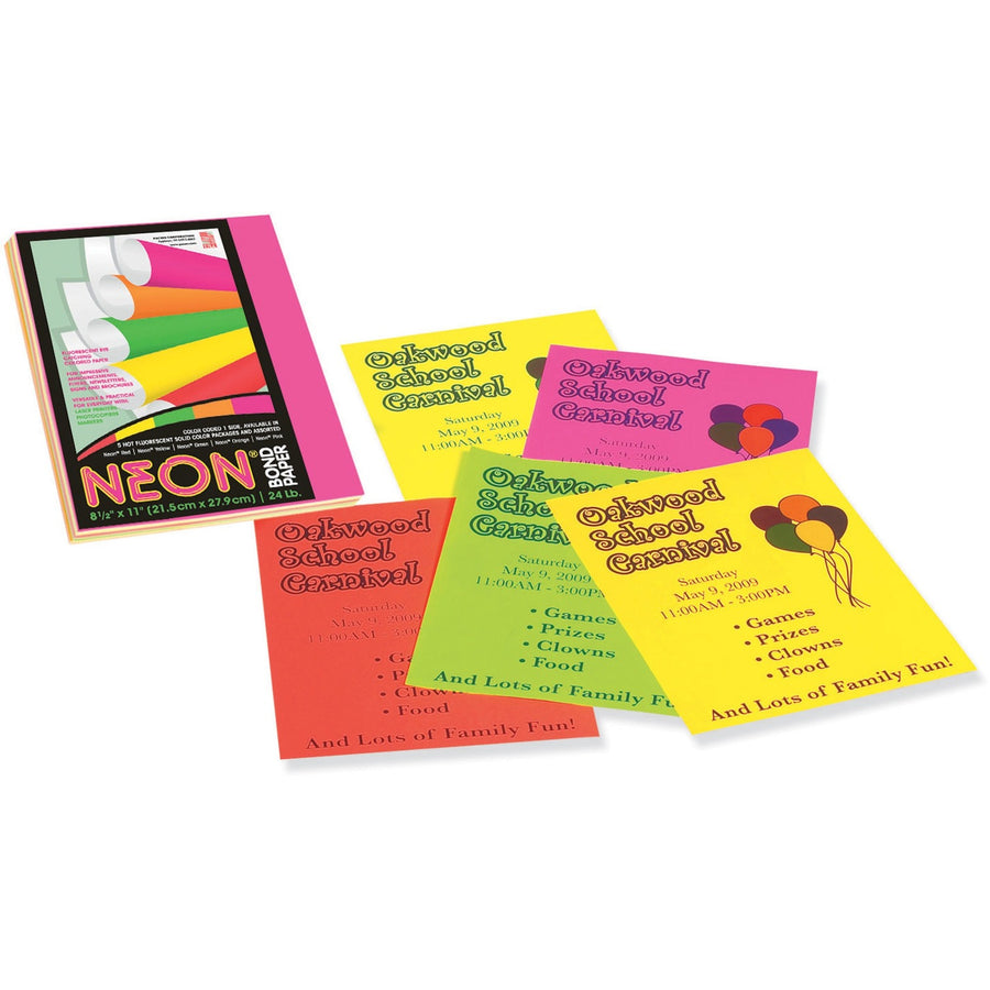 Pacon Neon Multipurpose Paper - Assorted, 8.5" x 11", Assorted Neon, 24 lb, 1 / Pack, PAC104331