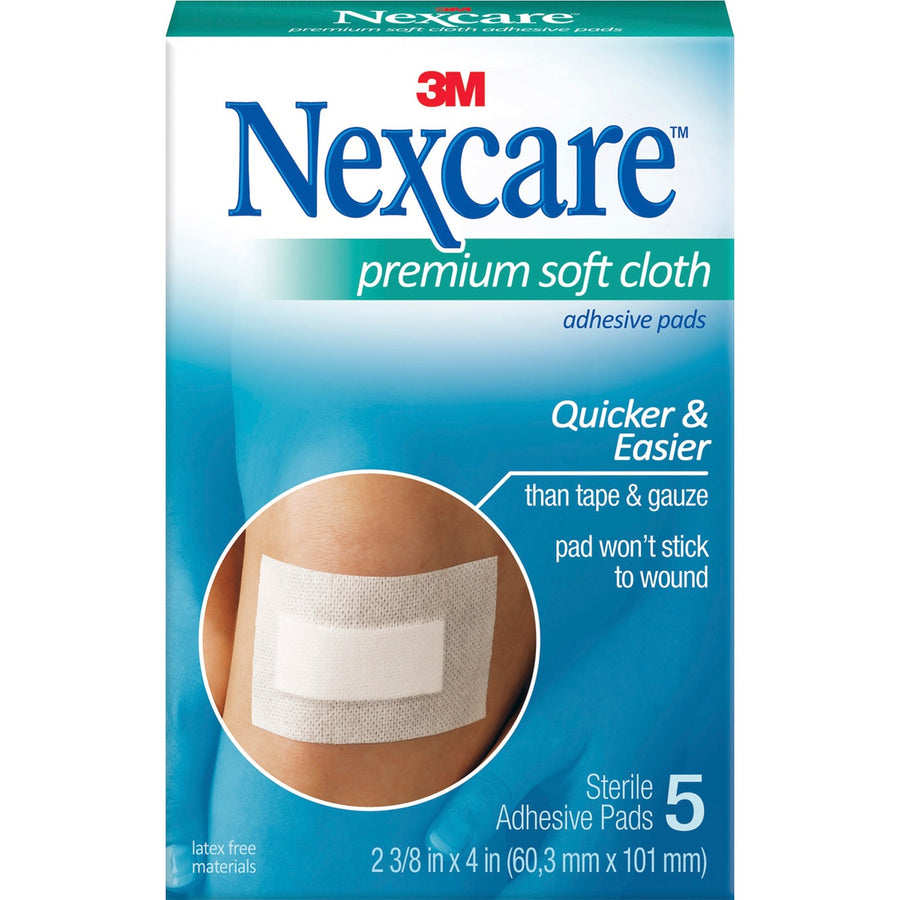 Nexcare Soft Cloth Premium Adhesive Gauze Pad, White, Hypoallergenic, 3 / Box, MMMH3564