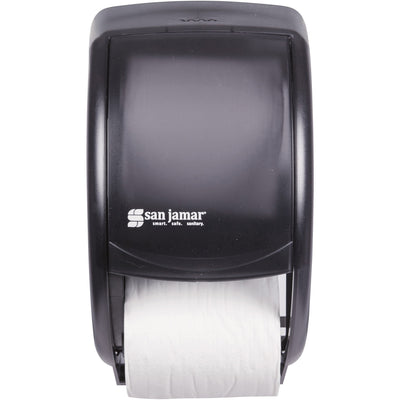 San Jamar Duett Standard Bath Tissue Dispenser, Black, 2 x Roll, SJMR3500TBK