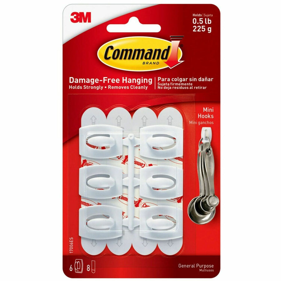 Command Mini White Hooks with White Strips, Plastic, 1 / Pack, MMM17006