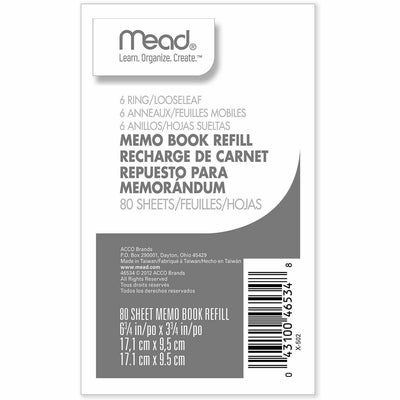 ACCO Mead Memo Book Refill Pages, 3 3/4" x 6 3/4", MEA46534