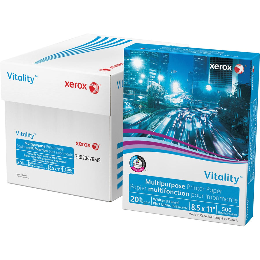 Xerox Vitality Multipurpose Printer Paper - White, 8.5" x 11", 20 lb, 10 / Carton, XER3R02047