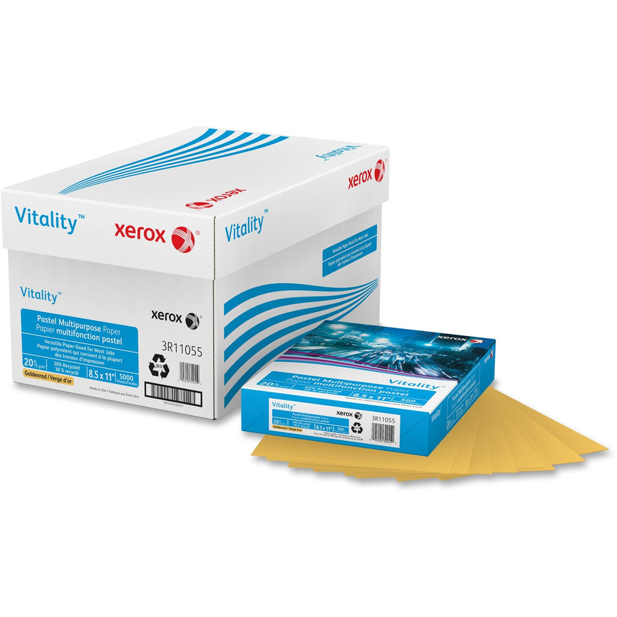 Xerox Vitality Multipurpose Pastel Paper, Vitality Colors Pastel, 8.5" x 11", Goldenrod, 20 lb, Jam-free, 500 / Ream, XER3R11055