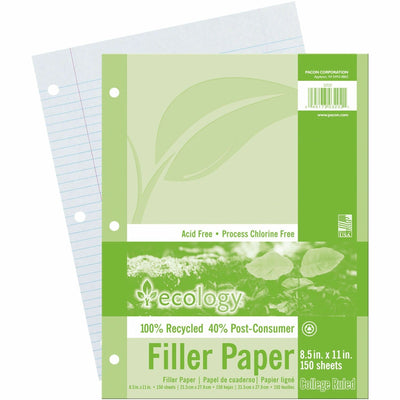 Dixon Ticonderoga Ecology Recycled Filler Paper - Letter, 8 1/2" x 11", 1 Pack, PAC3202