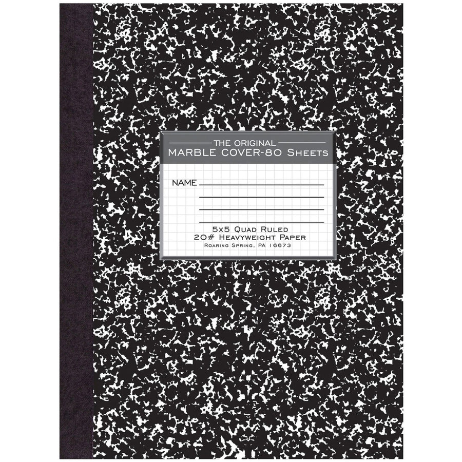 Roaring Spring Black Marble Composition Book, 7.9" x 0.50", Clay, Sewn/Tapebound, 20 lb, 80, Class Schedule, ROA77475