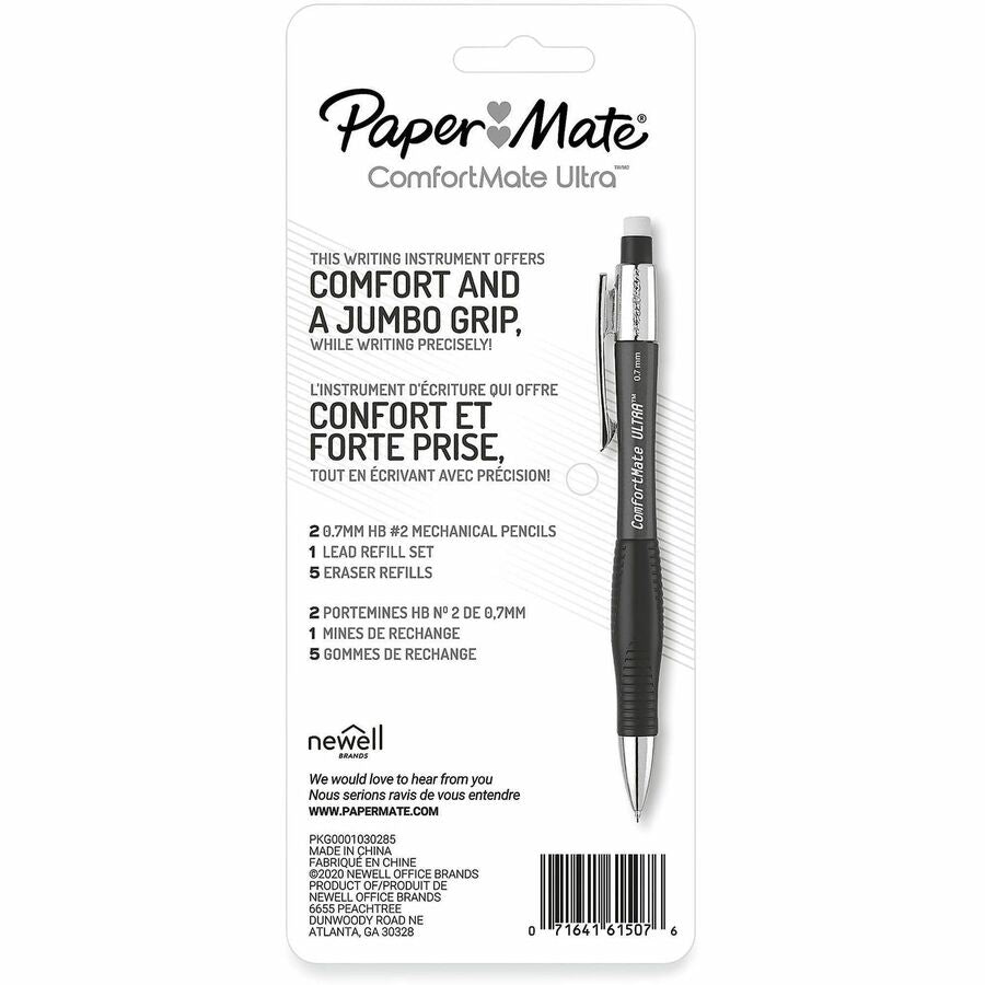 Paper Mate Comfortable Ultra Mechanical Pencils, Comfortmate, 0.7 mm, Pocket Clip, 2 / Pack, PAP1738796