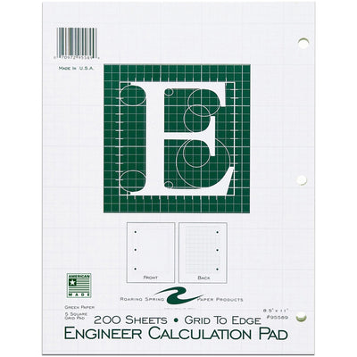 Roaring Spring Paper Spring 5x5 Grid Engineering Pad, 11" x 8 1/2", ROA95589