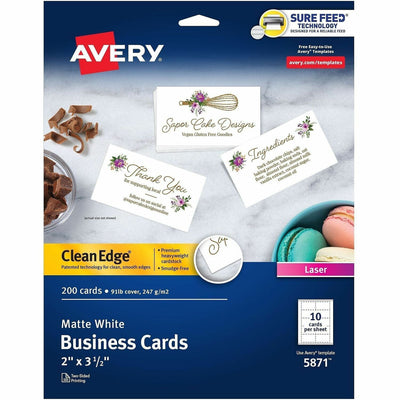 Avery Clean Edge(R) Business Cards, 2" x 3.5", White, 200 (5871), 8 1/2" x 11", 200 / Pack, AVE5871