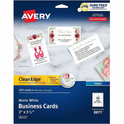 Avery Clean Edge Business Cards, 2" x 3.5", White, 200 (08871), 2" x 3 1/2", 200 / Pack, AVE8871