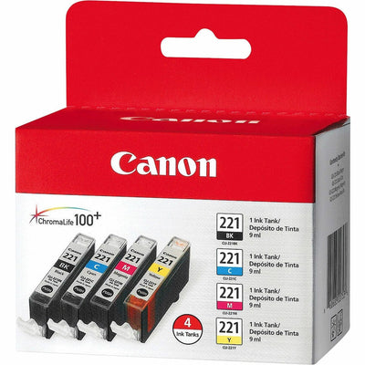 Canon CLI-221 Original Inkjet Ink Cartridge - Assorted, Cyan, Magenta, Yellow - 4 / Pack, CNMCLI221CLPK