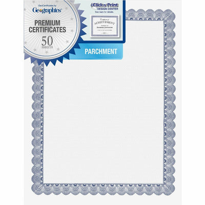 Geographics Conventnl Blue Printable Certificates, 50 / Pack, GEO20008
