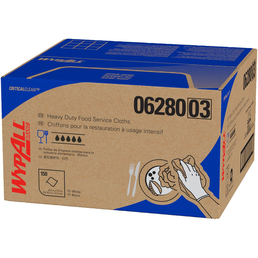 Wypall Critical Clean Ultra Duty Foodservice Cloths with Anti-Microbial Treatment, White, Soft, 150 / Carton, KCC06280