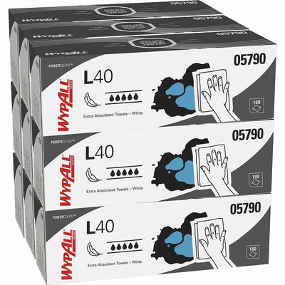 Kimberly-Clark Wypall PowerClean L40 Extra Absorbent Towels, White, 9 / Carton, KCC05790