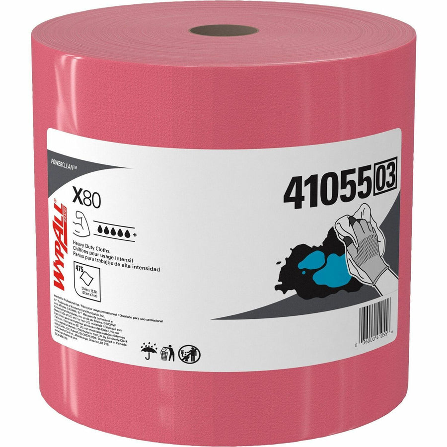 Wypall PowerClean X80 Heavy Duty Cloths Jumbo Roll, Red, Soft, 1 Carton, KCC41055