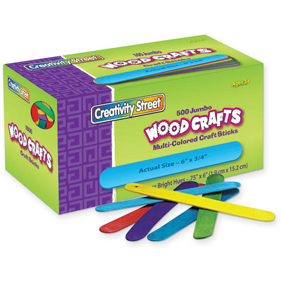 Dixon Ticonderoga Creativity Street Jumbo Craft Sticks Bright Assortment, Assorted, 1 Box, PAC377602