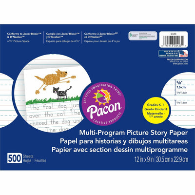 Dixon Ticonderoga Pacon Multi-program Ruled Picture Story Paper, 12" x 9", 500 / Ream, PAC2423