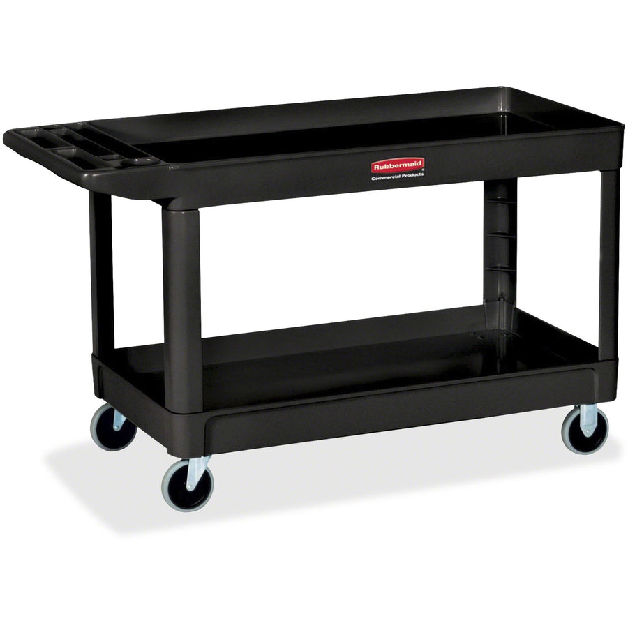 Rubbermaid Commercial 4" Casters 2-shelf Utility Cart, 25.63" x 32.50", Black, Foam, Peel Resistant, RCP9T6700BLA